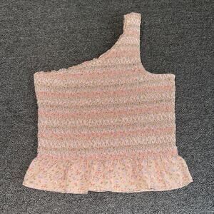 American Eagle Smocked One Shoulder Top Ruffled Hem Women's XS Boho Preppy